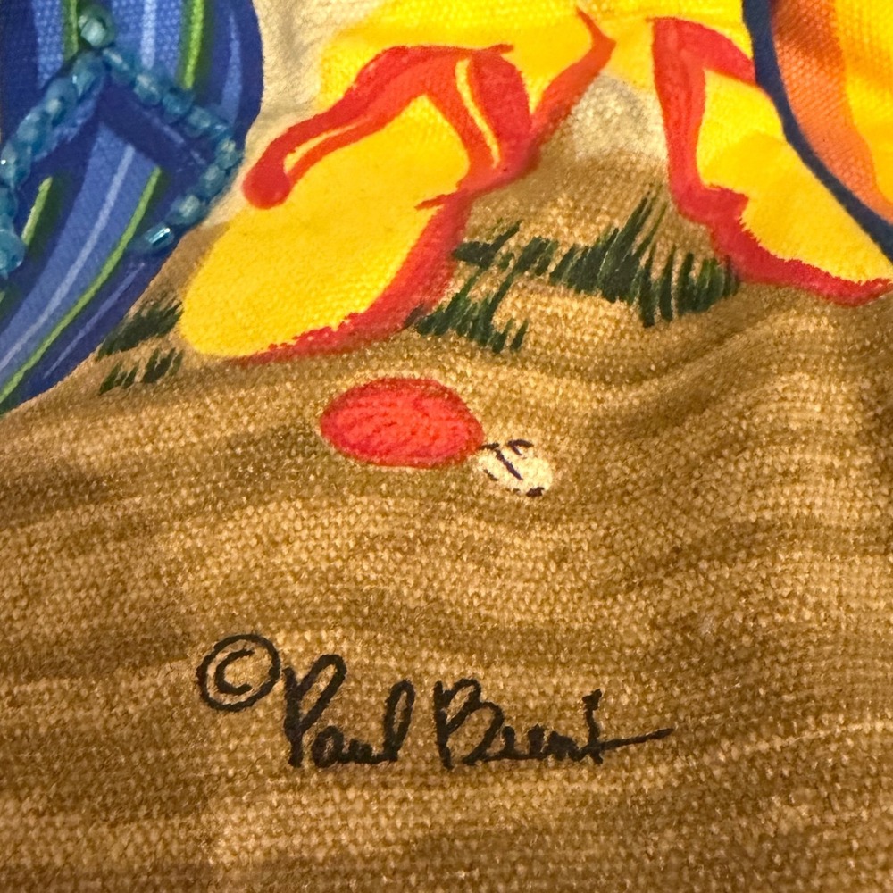 Sun N Sand Paul Brent Beach Tote Bag Beaded Flip Flops Canvas Shoulder Bag Blue - Picture 3 of 8